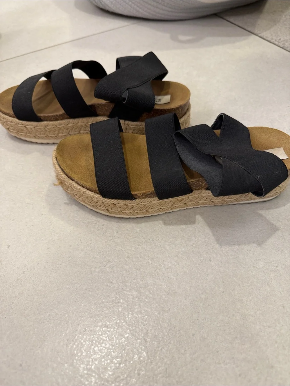 Steve Madden Black Crisscross Elastic Espadrille Slide Sandals